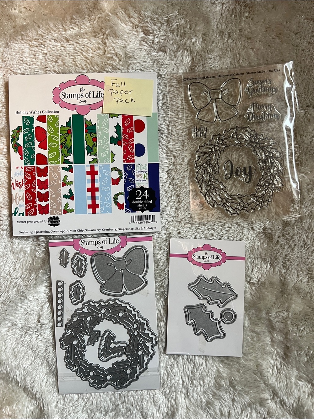 The Stamps of Life Holiday Wreath & Bow Paper, Stamp and Die Bundle